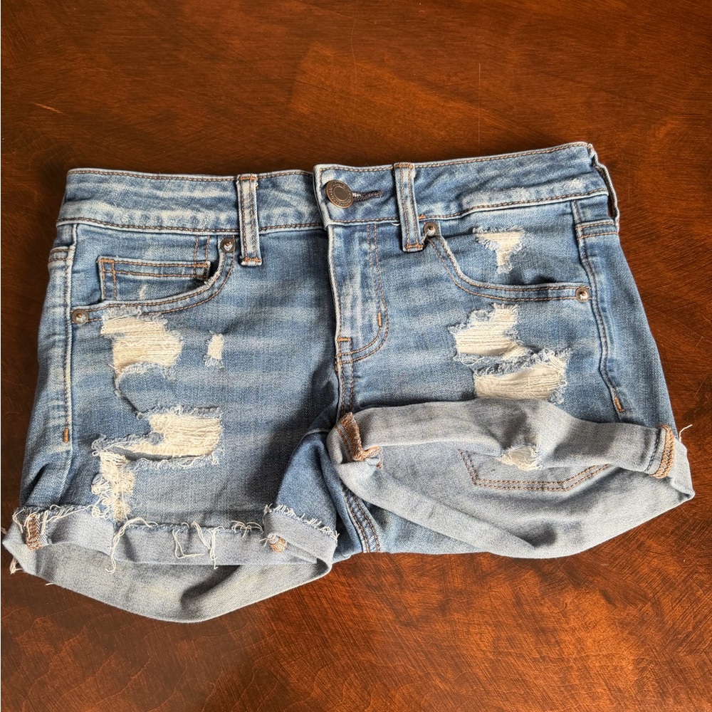American Eagle Outfitters Blue Distressed Jean Shorts
